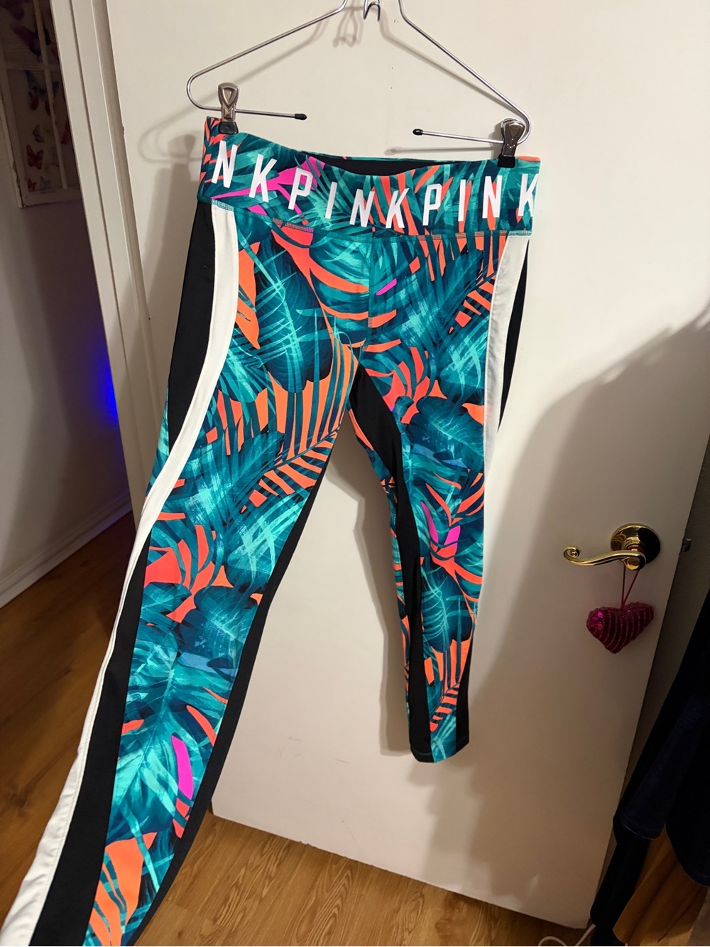 💜 Large PINK Victoria's Secret Tropical Print Leggings - Teal & Orange